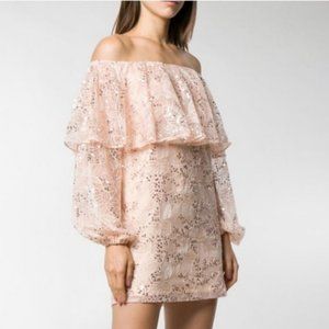NWT..Off-Shoulder Blush Lace Mini Dress